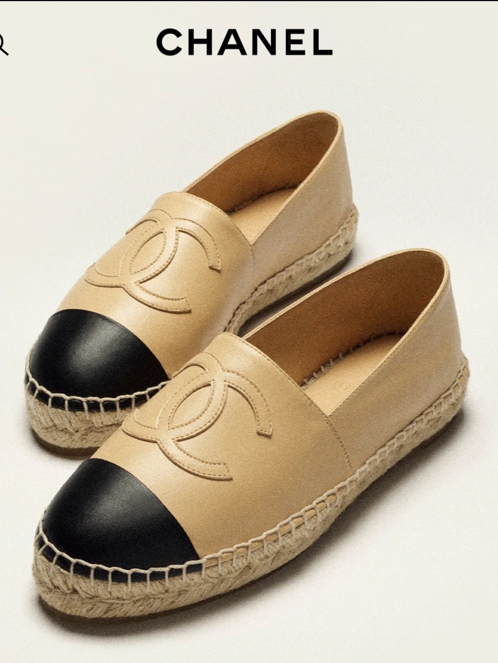 CHANEL Beige and Black Lambskin Espadrilles WITH BOX/dust bag